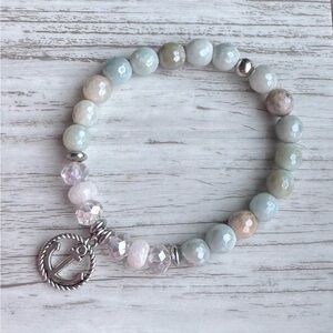 Elegant Pastel Beaded Bracelet with silver anchor charm